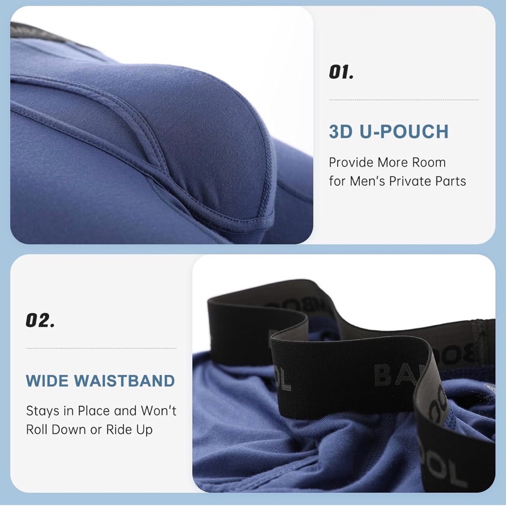 BAMBOO Men's Boxer Briefs - Black, Gray, Blue, Red Set 7 pack NIB - Picture 4 of 11